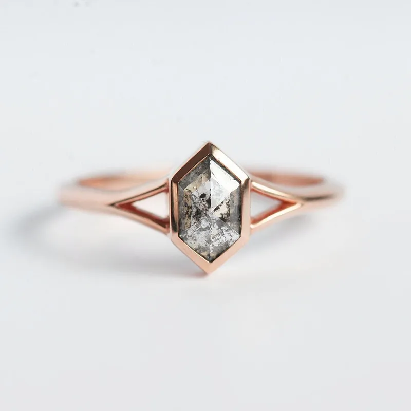 Lucia Salt & Pepper Diamond Hexagon Ring vy 12