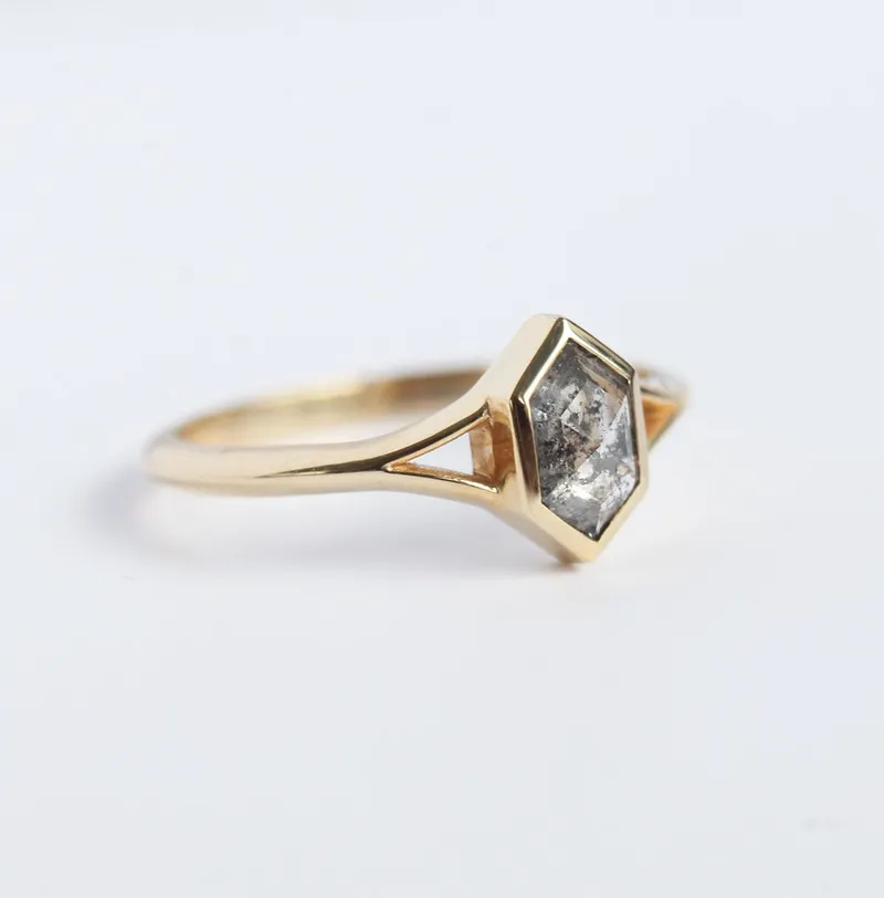 Lucia Salt & Pepper Diamond Hexagon Ring vy 2
