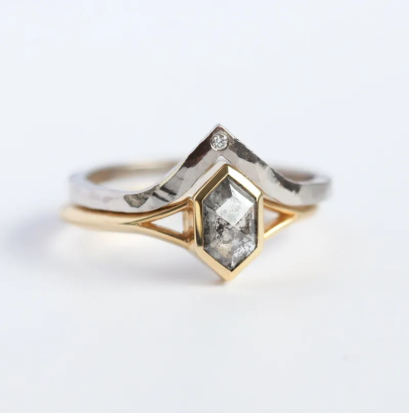 Lucia Salt & Pepper Diamond Hexagon Ring vy 6