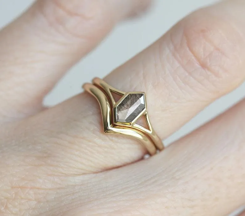 Lucia Salt & Pepper Diamond Hexagon Ring vy 7