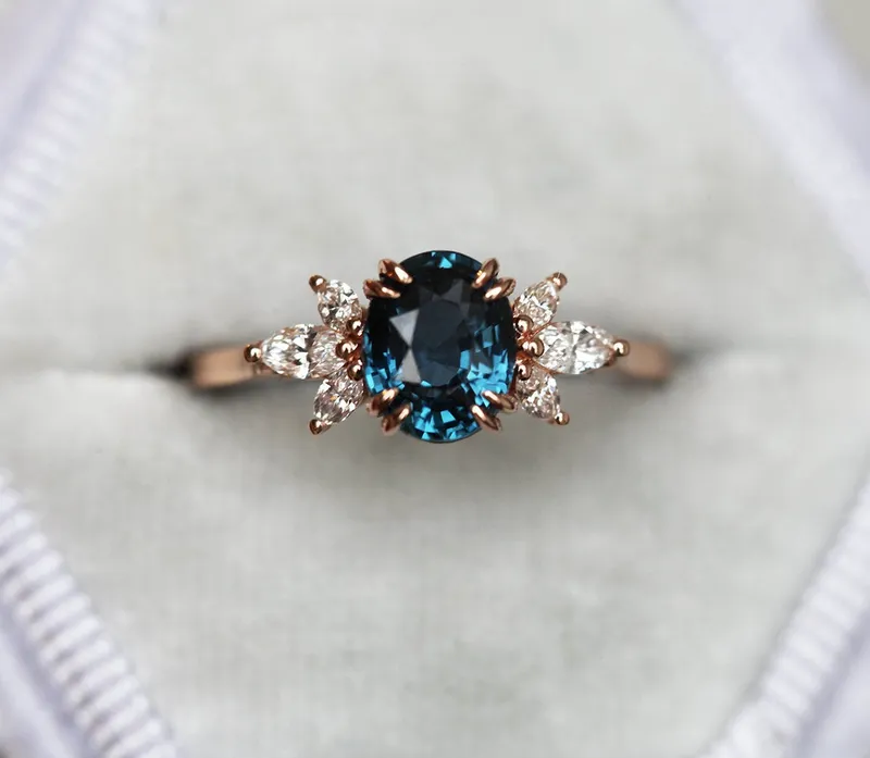 Luella Blue Sapphire Diamond Ring vy 2