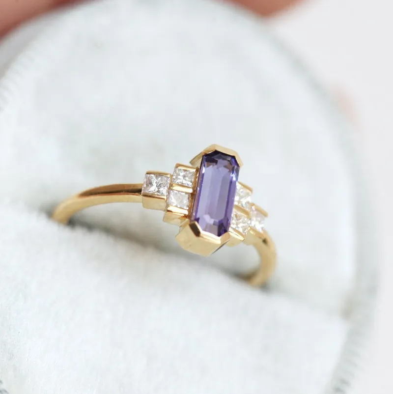Luisa Art Deco Sapphire Diamond Ring view 10