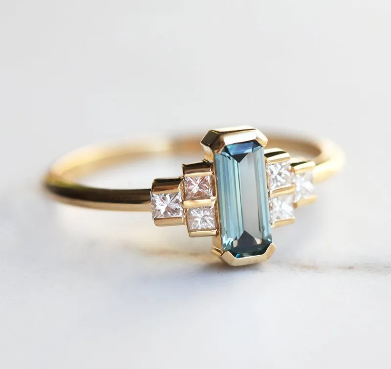 Luisa Art Deco Sapphire Diamond Ring view 2
