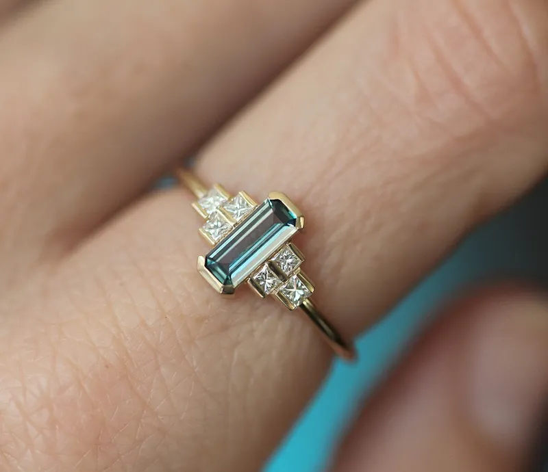 Luisa Art Deco Sapphire Diamond Ring view 5