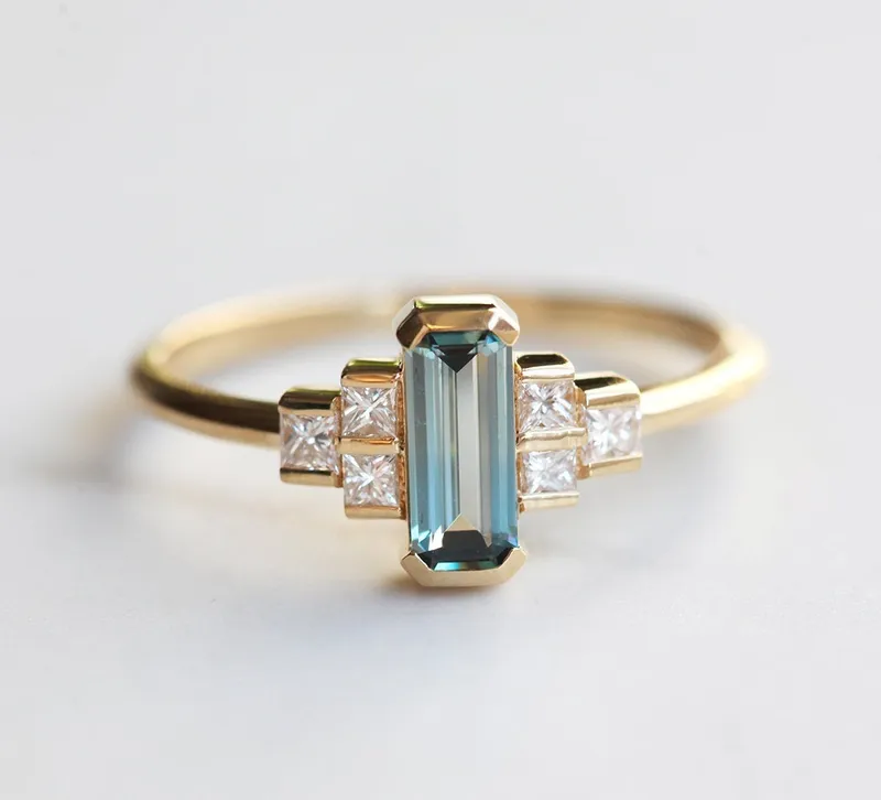 Luisa Art Deco Sapphire Diamond Ring view 6