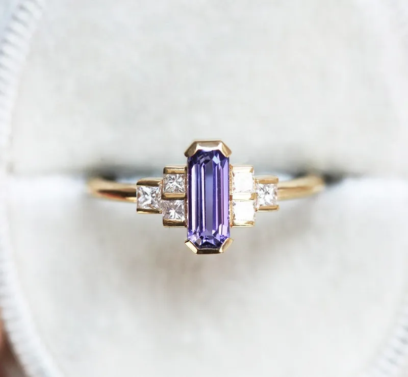 Luisa Art Deco Sapphire Diamond Ring view 7