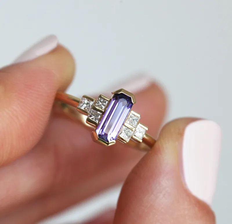 Luisa Art Deco Sapphire Diamond Ring view 8