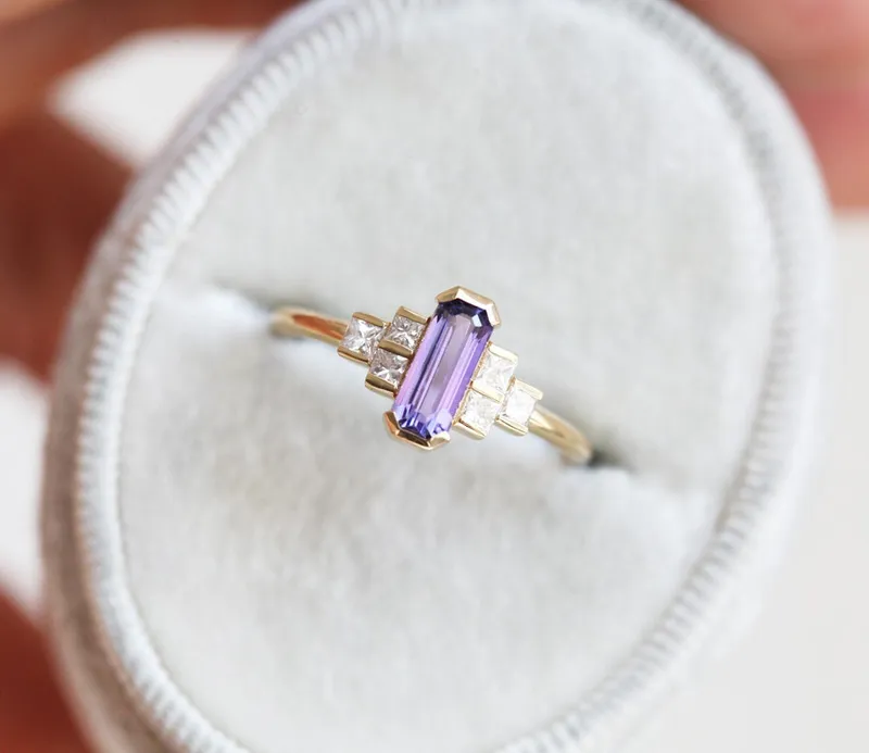 Luisa Art Deco Sapphire Diamond Ring view 9