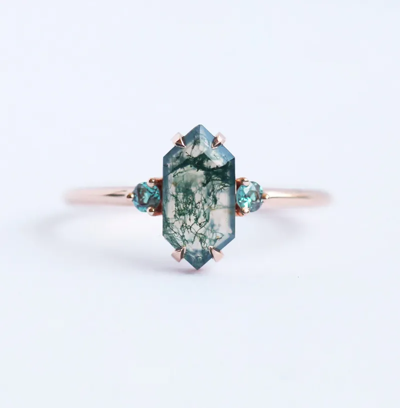 Luna Moss Agate And Alexandrite Ring With Diamond Band view 2