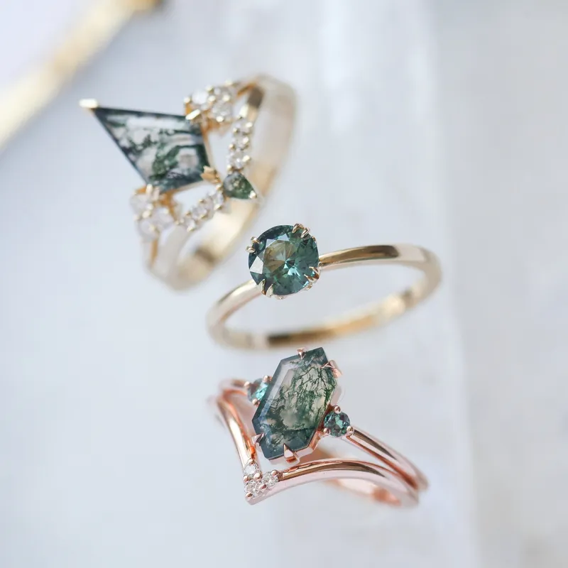 Luna Moss Agate And Alexandrite Ring With Diamond Band view 4
