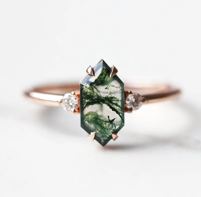 Luna Moss Agate And Alexandrite Ring With Diamond Band view 6