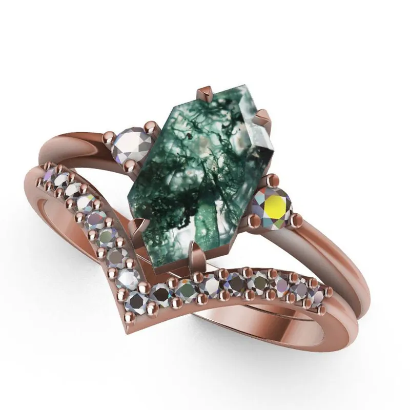 Luna Moss Agate And Alexandrite Ring With Diamond Band view 9