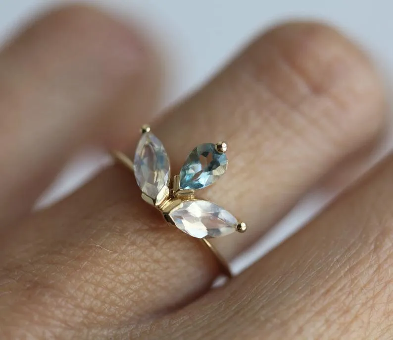 Lyanna Floral Moonstone And Aquamarine Ring view 2