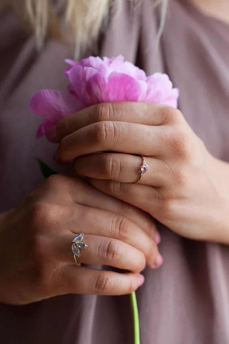 Lyanna Floral Moonstone And Aquamarine Ring view 3
