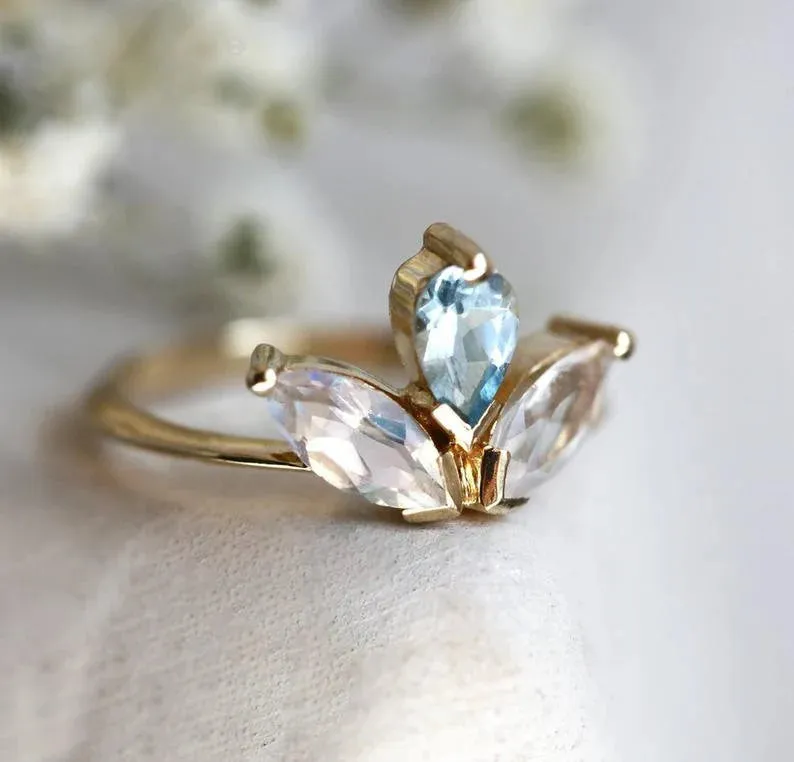 Lyanna Floral Moonstone And Aquamarine Ring view 4