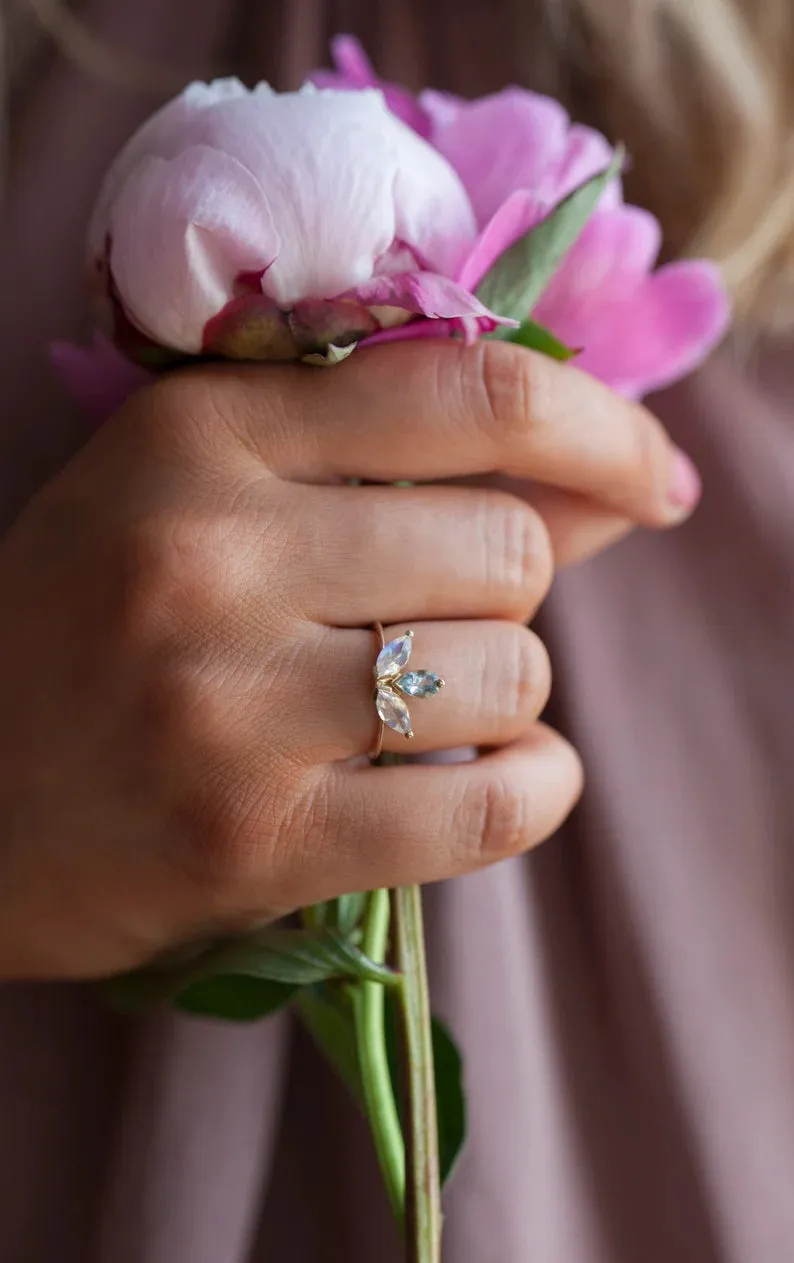 Lyanna Floral Moonstone And Aquamarine Ring view 5