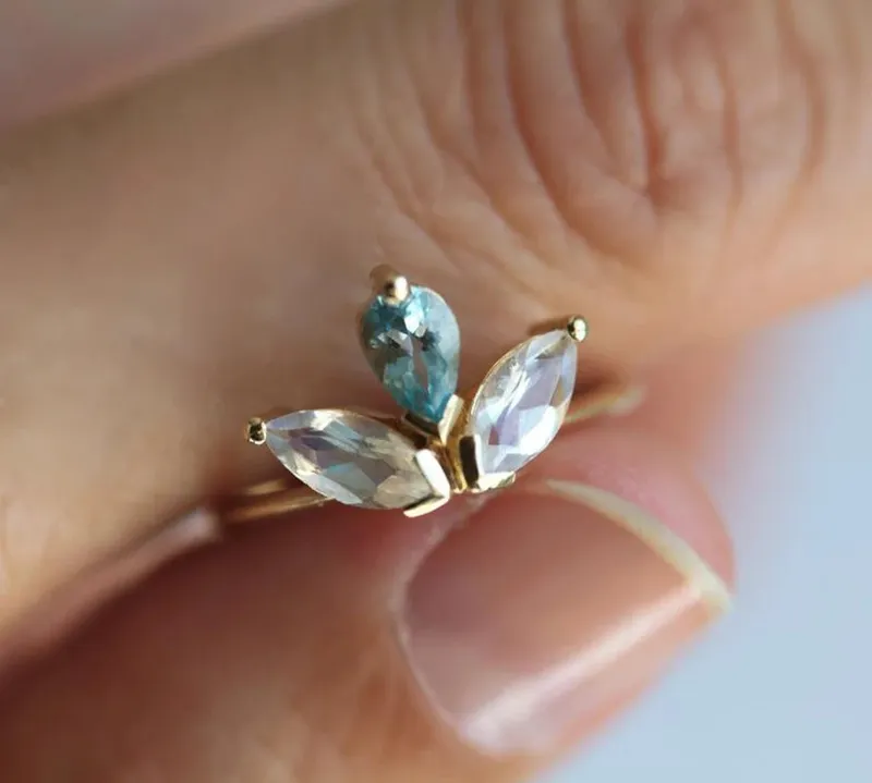 Lyanna Floral Moonstone And Aquamarine Ring view 6