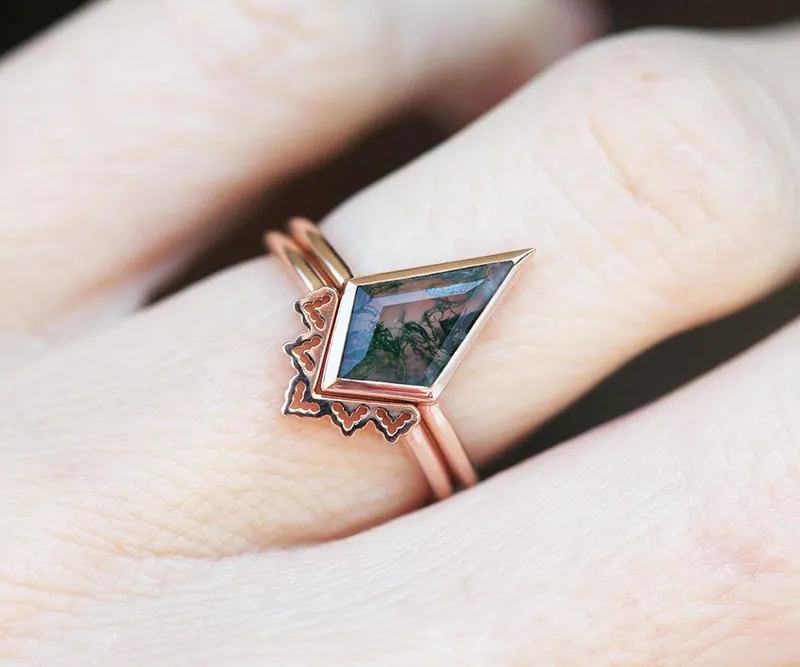 Lydia Kite Moss Agate Ring Set vy 4