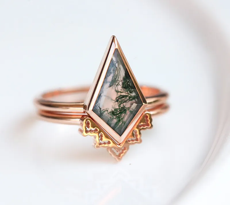 Lydia Kite Moss Agate Ring Set vy 7