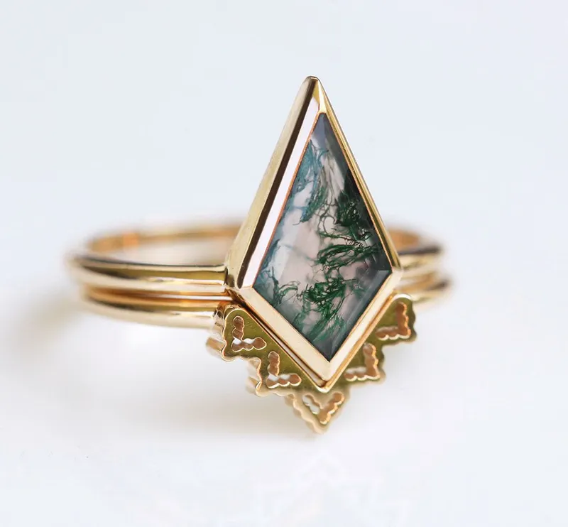 Lydia Kite Moss Agate Ring Set vy 9