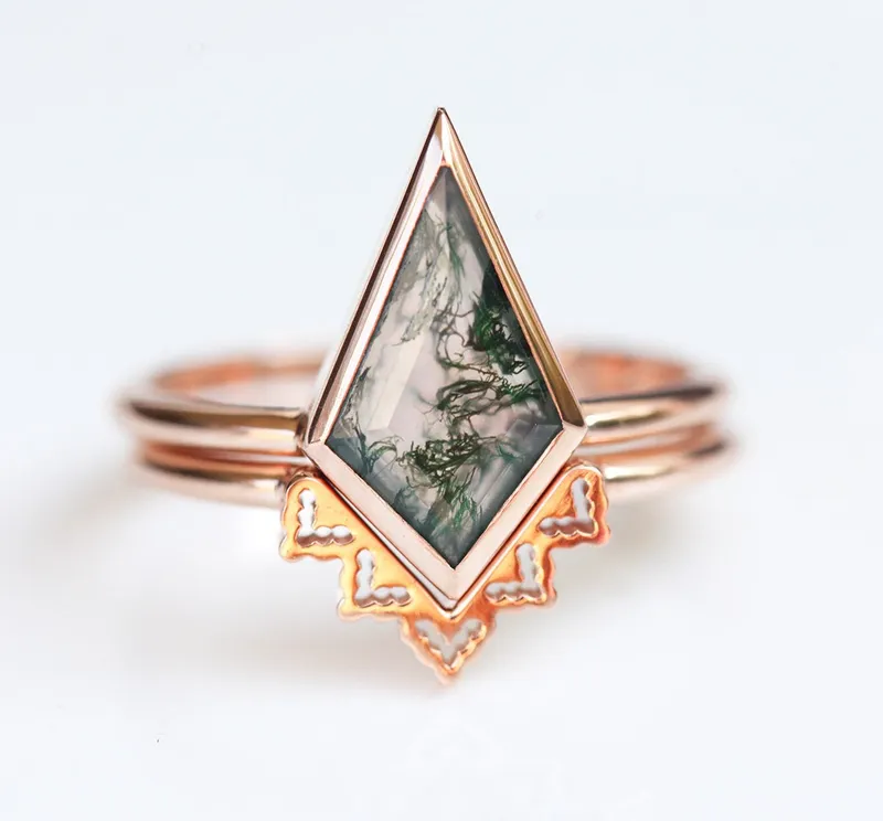 Lydia Kite Moss Agate Ring Set green engagement ring