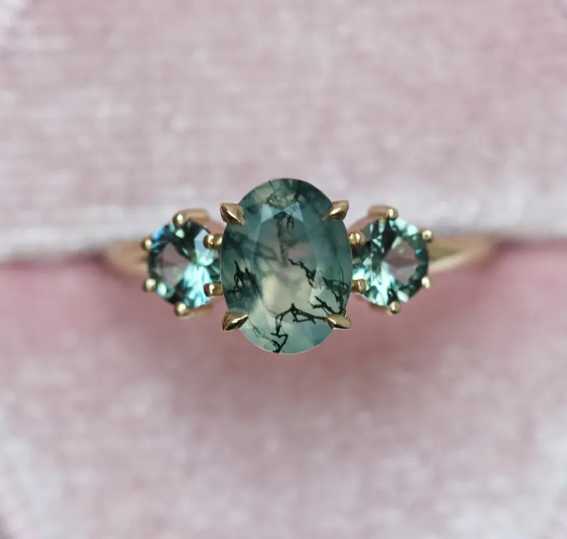 Marla Moss Agate Ring With Teal Tourmalines view 2