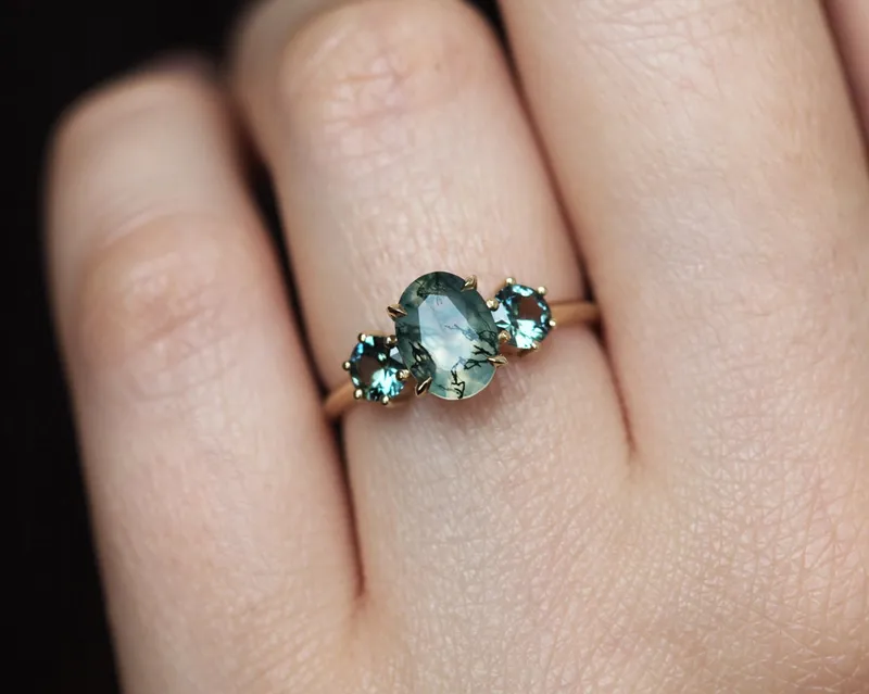 Marla Moss Agate Ring With Teal Tourmalines view 3