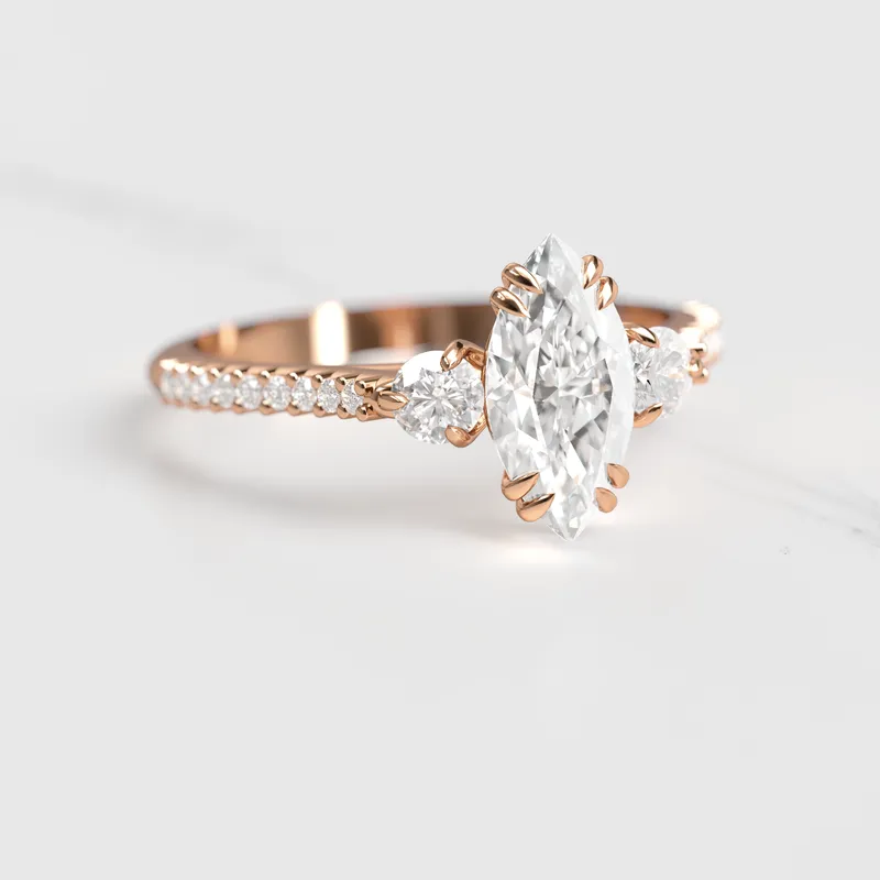 MARQUISE HALF PAVE DIAMOND RING WITH ACCENT STONES view 2
