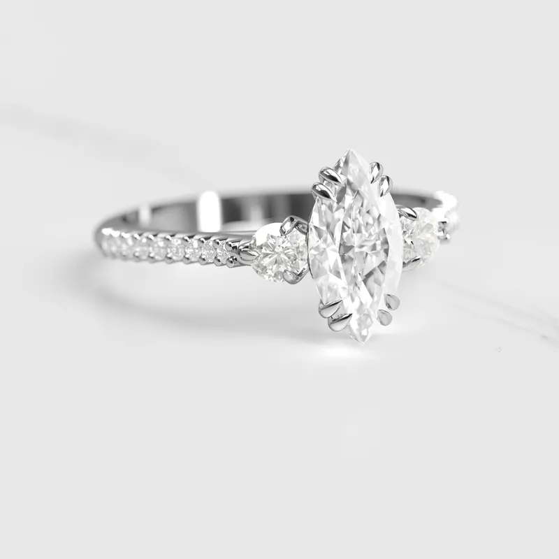 MARQUISE HALF PAVE DIAMOND RING WITH ACCENT STONES view 3
