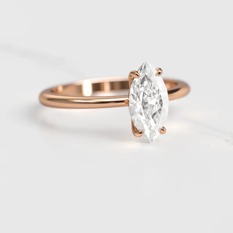 Marquise Tapered Solitaire Diamond Ring view 2