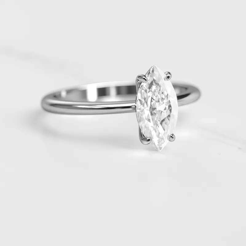 Marquise Tapered Solitaire Diamond Ring view 3