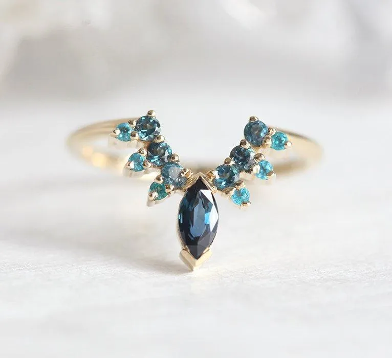 Marquise Tourmaline Crown Shape Ring With Topaz And Apatite view 2