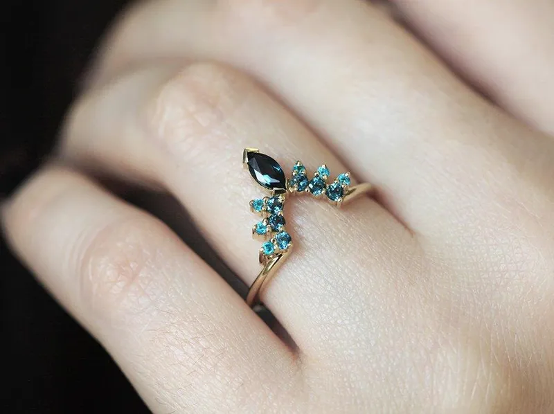 Marquise Tourmaline Crown Shape Ring With Topaz And Apatite view 4