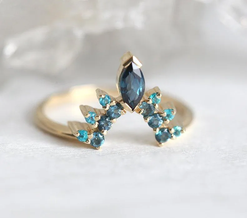 Marquise Tourmaline Crown Shape Ring With Topaz And Apatite view 5