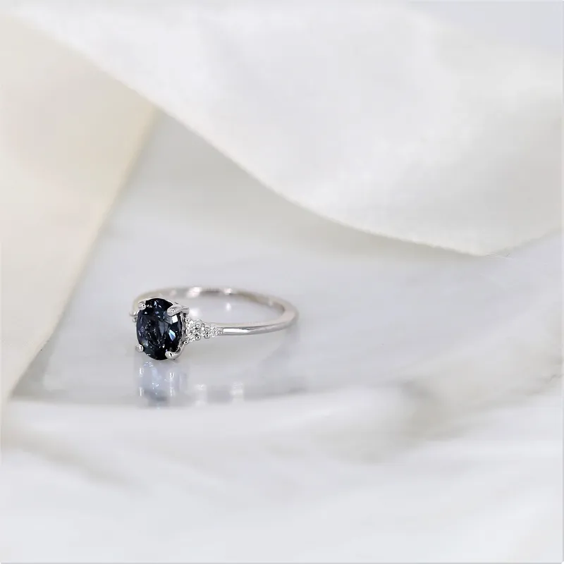 1.27cts Ready to Ship Maddy 14kt White Gold Chrome Grey Purple Spinel Diamond Oval Cluster 3 Stone Ring vy 5