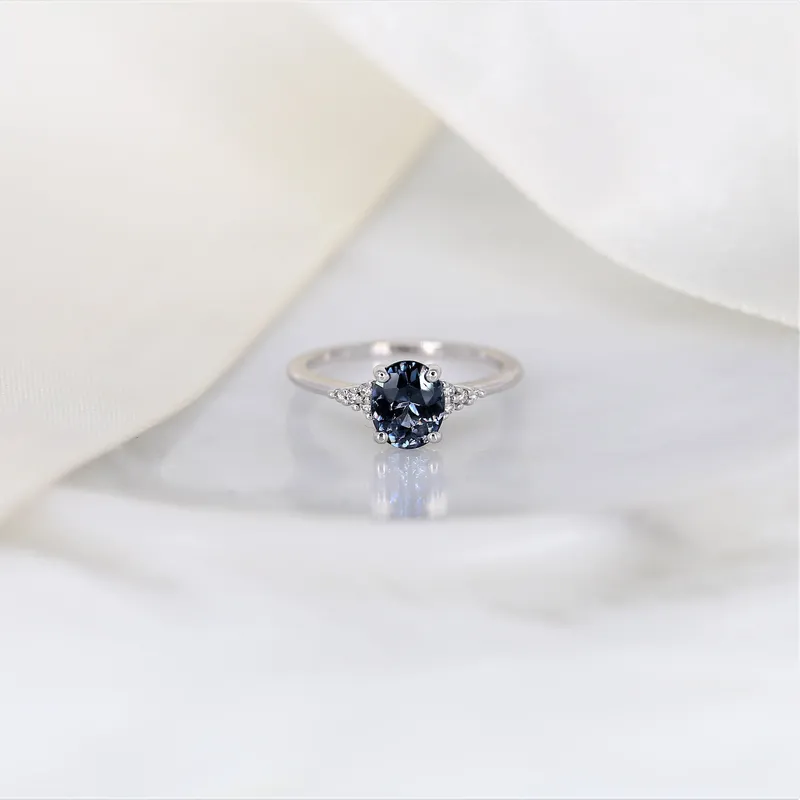 1.27cts Ready to Ship Maddy 14kt White Gold Chrome Grey Purple Spinel Diamond Oval Cluster 3 Stone Ring vy 4
