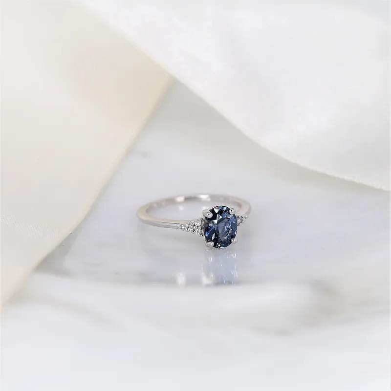 1.27cts Ready to Ship Maddy 14kt White Gold Chrome Grey Purple Spinel Diamond Oval Cluster 3 Stone Ring vy 3