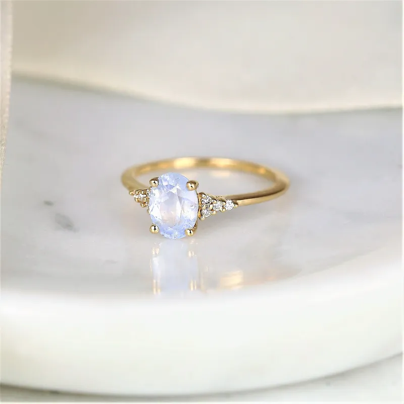 1.46ct Ready to Ship Maddy 14kt Gold Icy Frosted Galaxy Blue Sapphire Diamond Oval Cluster Ring view 3