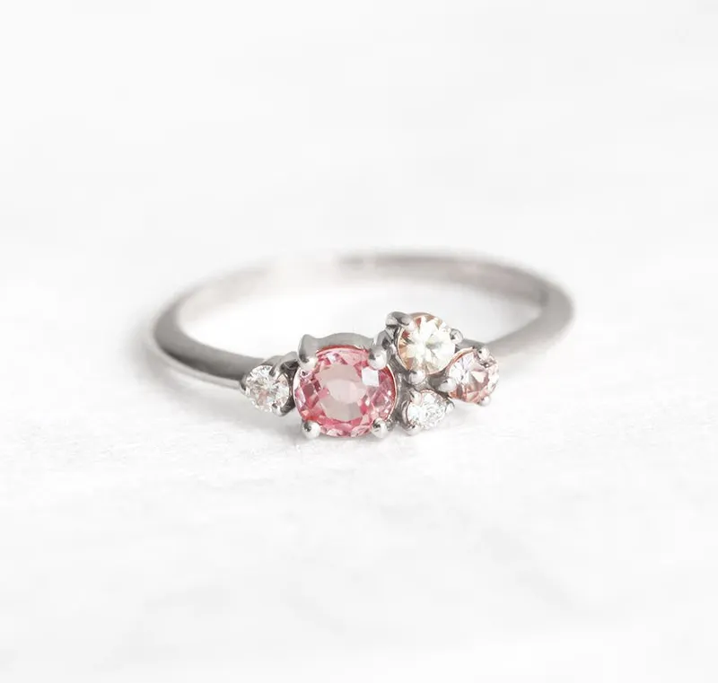 Madison Peach Sapphire Diamond Cluster Ring view 11