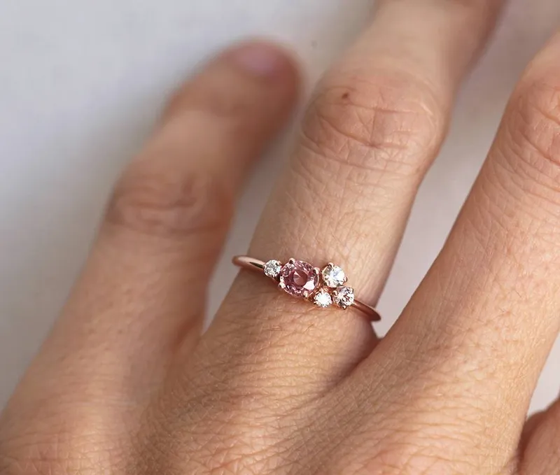 Madison Peach Sapphire Diamond Cluster Ring view 2