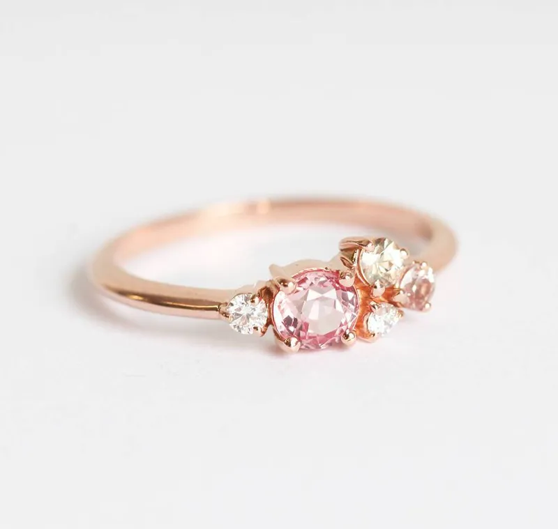 Madison Peach Sapphire Diamond Cluster Ring view 3