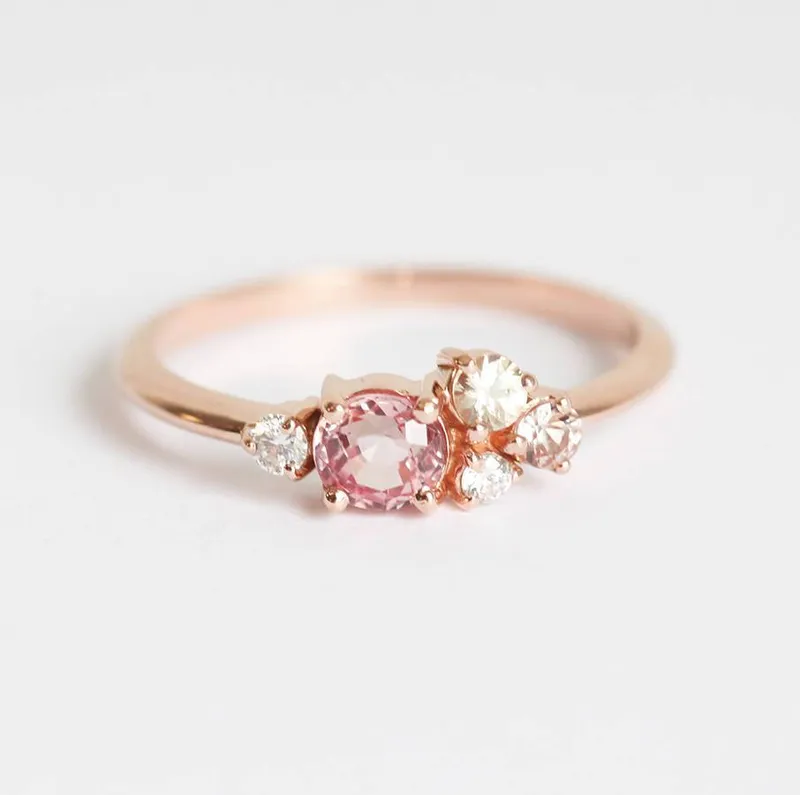 Madison Peach Sapphire Diamond Cluster Ring view 4