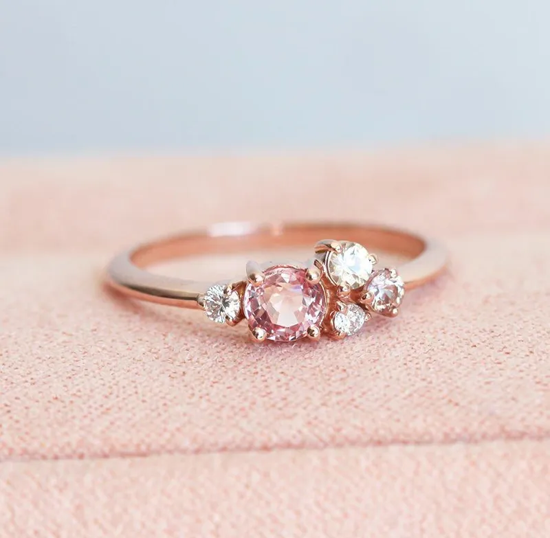 Madison Peach Sapphire Diamond Cluster Ring view 6