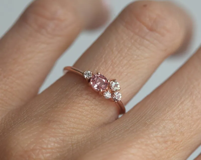 Madison Peach Sapphire Diamond Cluster Ring view 7