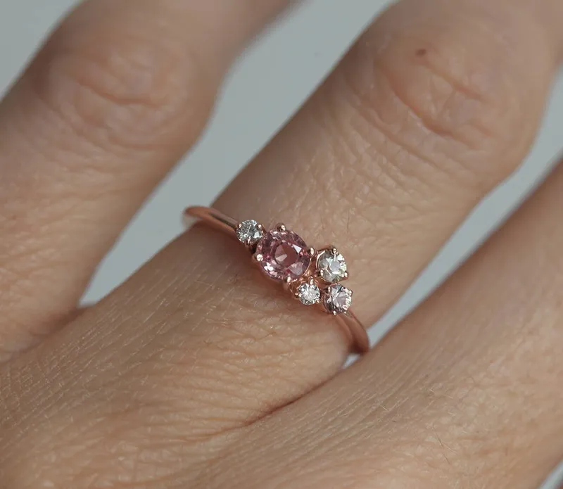 Madison Peach Sapphire Diamond Cluster Ring view 8