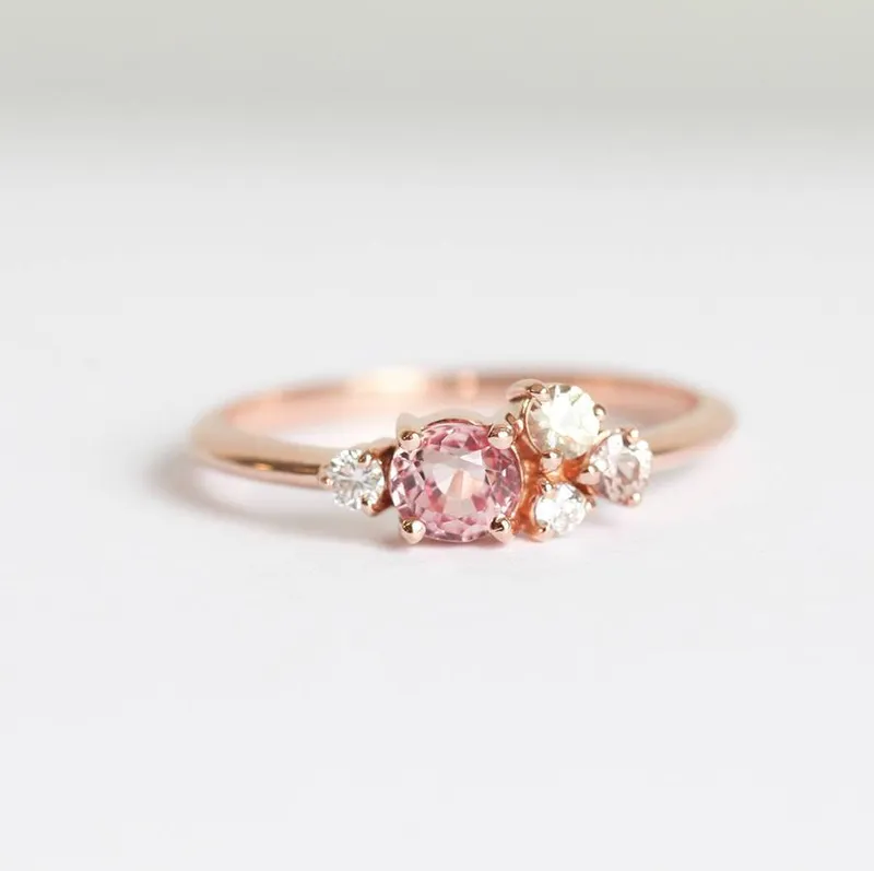 Madison Peach Sapphire Diamond Cluster Ring sapphire round cut engagement ring