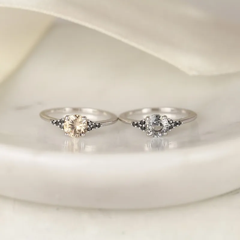 1ct Ready to Ship Malia 14kt White Gold Silver Grey Zircon Black Diamonds Cluster Ring view 8