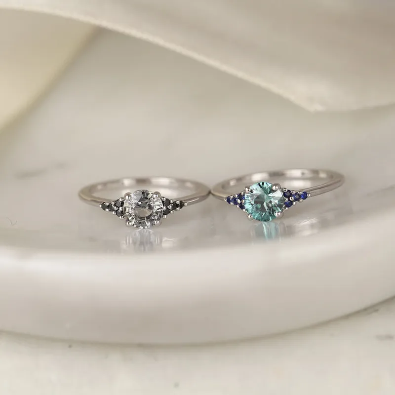 1.21ct Ready to Ship Malia 14kt White Gold Teal Zircon Blue Sapphire Cluster Ring vy 3