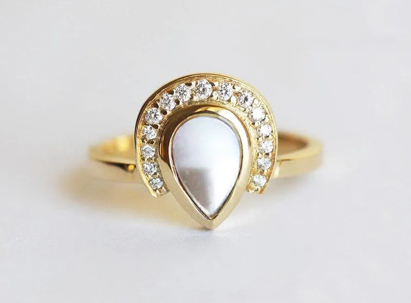 Marceline Pear Shaped Pearl Ring With Diamond Halo view 4
