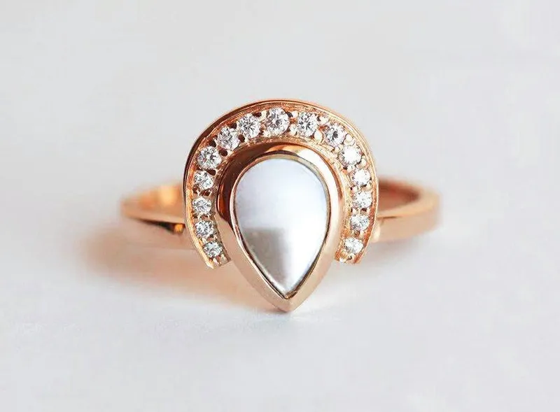 Marceline Pear Shaped Pearl Ring With Diamond Halo view 5
